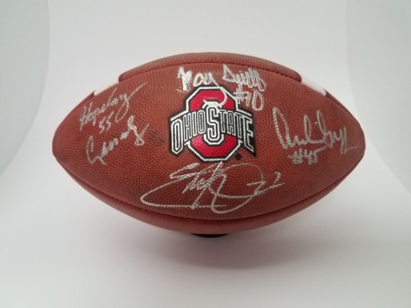 Ohio State Buckeyes Heisman Trophy Winners Autographed Authentic OSU Buckeyes Leather Game Football - Autographed Signed by Howard Cassady, Archie Griffin, Eddie George, Troy Smith - JSA Authentic 