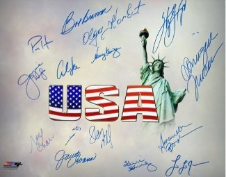 Olympic Winners Autographed Signed 16x20 Photo (white) w/ 15 sigs- BAS Holo-Nancy Kerrigan/Mark Spitz/Carl Lewis/Sheryl Swoopes-14 Team USA 