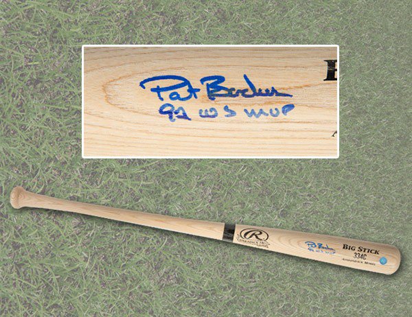 Pat Borders Signed Louisville Slugger Pro Stock Blonde Baseball Bat w/92 WS  MVP