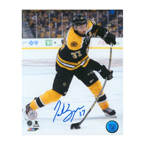 Patrice Bergeron Signed 8x10 Rookie Photo Boston Bruins Pooh Bear Jersey