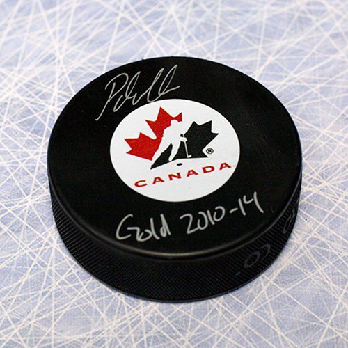 Patrick Marleau Team Canada Autographed Signed Olympic Puck with 2x Gold Inscription