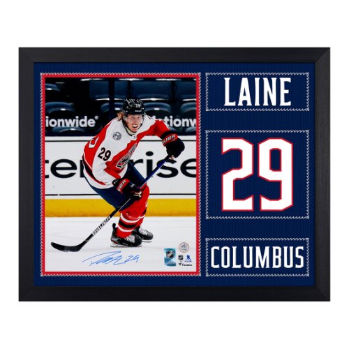 Patrik Laine Autographed Signed Columbus Blue Jackets Uniform Graphic 19x23 Frame