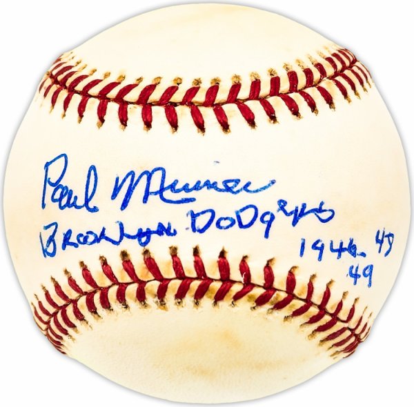 Paul Minner Autographed Signed Official Nl Baseball Brooklyn Dodgers "1946-48-49" Beckett Beckett Qr #Bm25163 