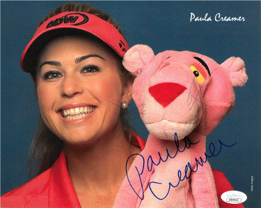 Paula Creamer Autographed Signed LPGA Ladies Golf Solheim Cup Pink Panther 8x10 Photo- JSA Hologram #DD39313 