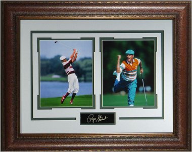 Payne Stewart Autographed Signed PGA Tour 2 Photo Engraved Signature Series 21x25 Premium Leather Framing 