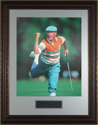 Payne Stewart PGA Golf 11x14 Photo Fist Pump/Leg Kick - Custom Brown Leather Framing 