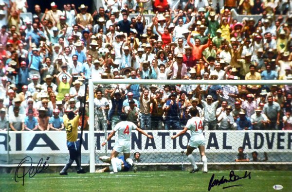 Pele & Gordon Banks Autographed Signed 20X30 Canvas Photo "The Greatest Save" 1970 World Cup Beckett Beckett 