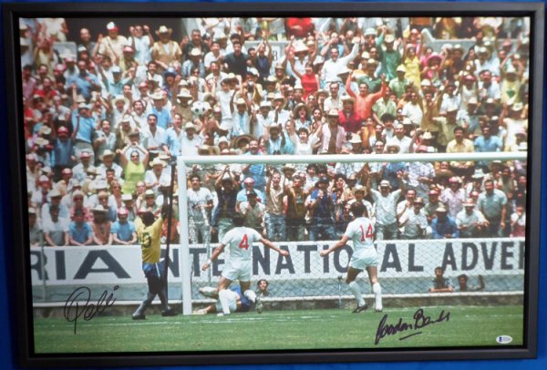 Pele & Gordon Banks Autographed Signed Framed 20X30 Canvas Photo "The Greatest Save" 1970 World Cup Beckett Beckett 