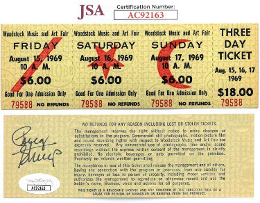 Penny Stallings Autographed Signed 1969 Woodstock Music & Art Fair JSA Ultra Rare $18 Advance Purchase 3 Day Full Ticket Aug 15-17, 1969 