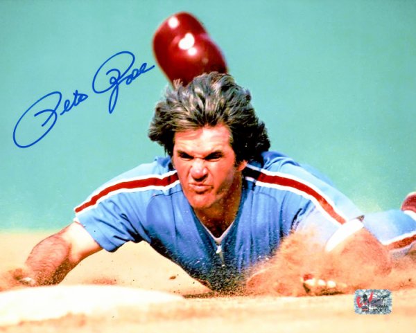 Pete Rose Autographed 8X10 Photo Philadelphia Phillies Headfirst Dive Pr Holo #229029