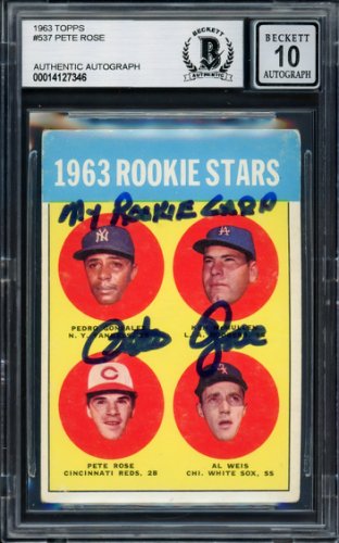 Pete Rose Autographed 1965 Topps Card #207 Cincinnati Reds Beckett