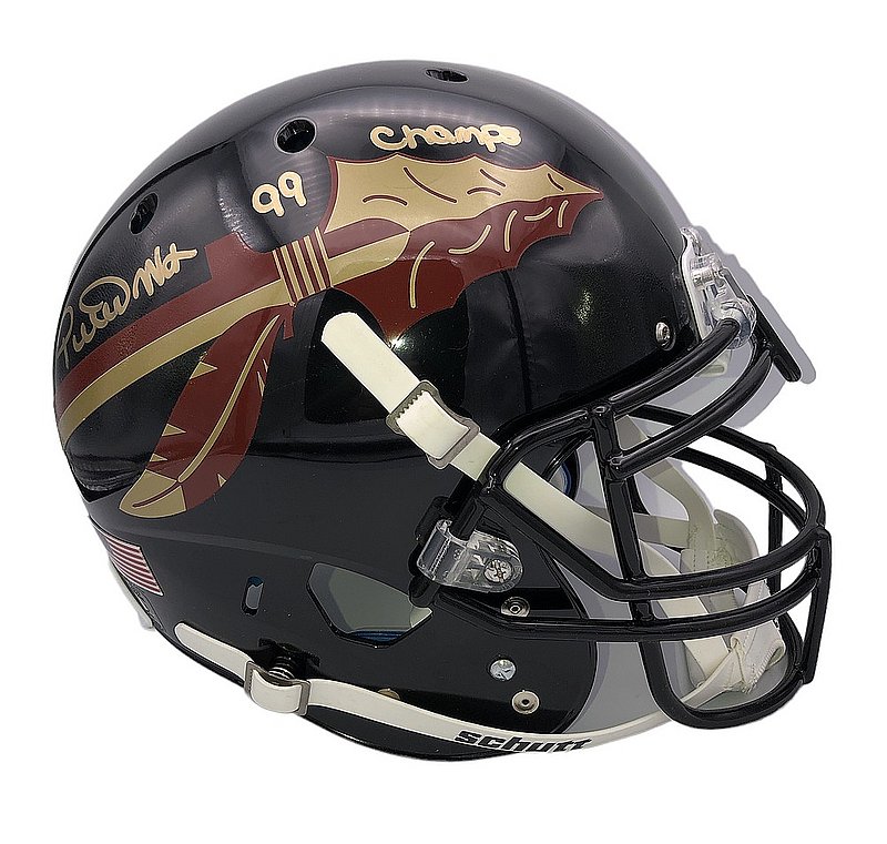 Peter Warrick Autographed Signed Florida State Seminoles Schutt Full Size Black Authentic Helmet with "99 Champs"Inscription - Beckett QR Authentic 