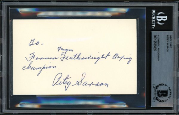 Petey Sarron Autographed 3X5 Index Card Featherweight Champ Beckett Beckett