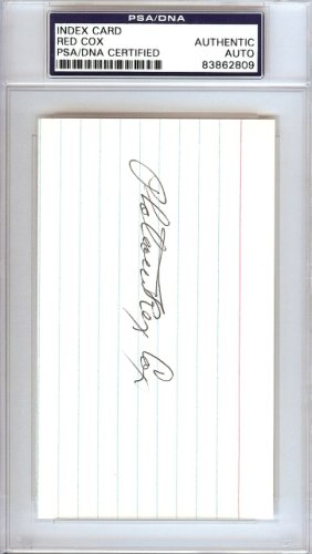 Plateau Red Cox Autographed Signed 3X5 Index Card Boston Red Sox, Detroit Tigers PSA/DNA 