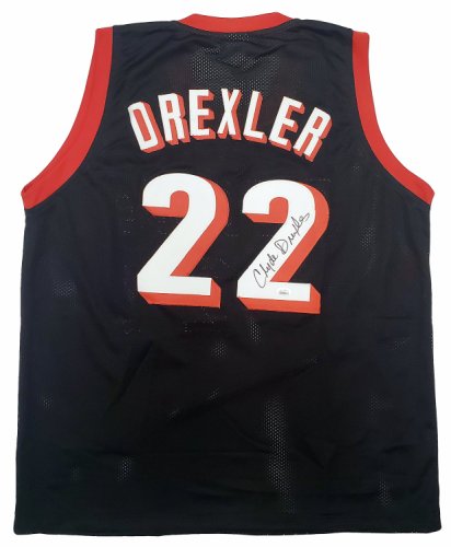 Portland Trail Blazers Clyde Drexler Autographed Signed Black Jersey JSA 