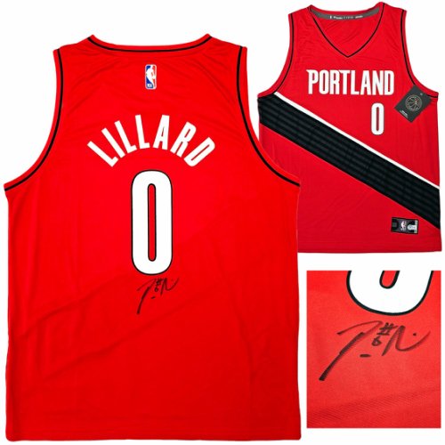 Portland Trailblazers Damian Lillard Autographed Signed Red Fanatics Jersey Size L Beckett Beckett Qr #214824 