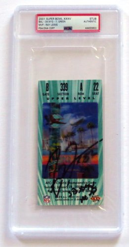 Ray Lewis Autographed Signed Baltimore Ravens Super Bowl Xxxv Encapsulated Ticket Stub W/ Sb Xxxv MVP PSA/DNA Green 