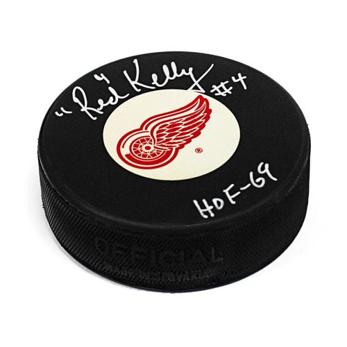 Red Kelly Autographed Signed Detroit Red Wings Hockey Puck with HOF Note