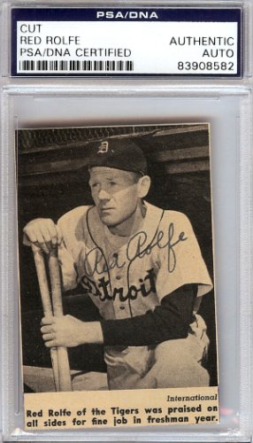 Red Rolfe Autographed 2X3.5 Newspaper Page Photo Detroit Tigers PSA/DNA