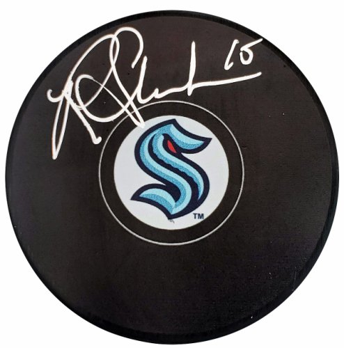 Riley Sheahan Autographed Official Seattle Kraken Logo Hockey Puck Fanatics Holo #200869