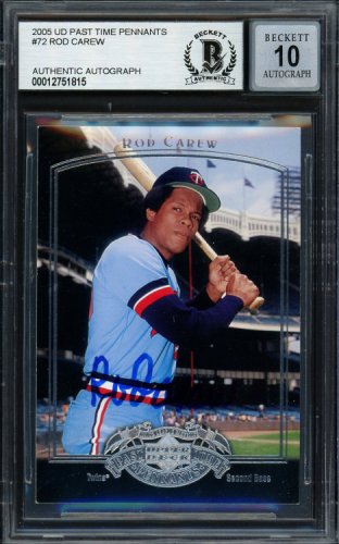 Rod Carew Autographed Signed 2005 UDA Past Time Pennants Card #72 Minnesota Twins Auto Grade Gem Mint 10 Beckett Beckett 