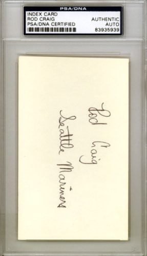 Rod Rodney Craig Autographed 3X5 Index Card Seattle Mariners PSA/DNA