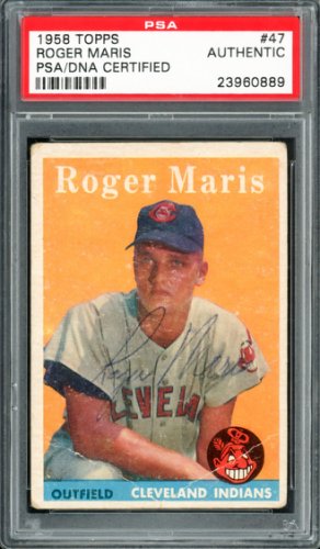 Roger Maris Autographed 1958 Topps Rookie Card #47 Cleveland Indians PSA/DNA