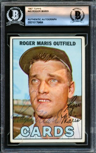 Roger Maris Autographed 1967 Topps Card #45 St. Louis Cardinals Beckett Beckett