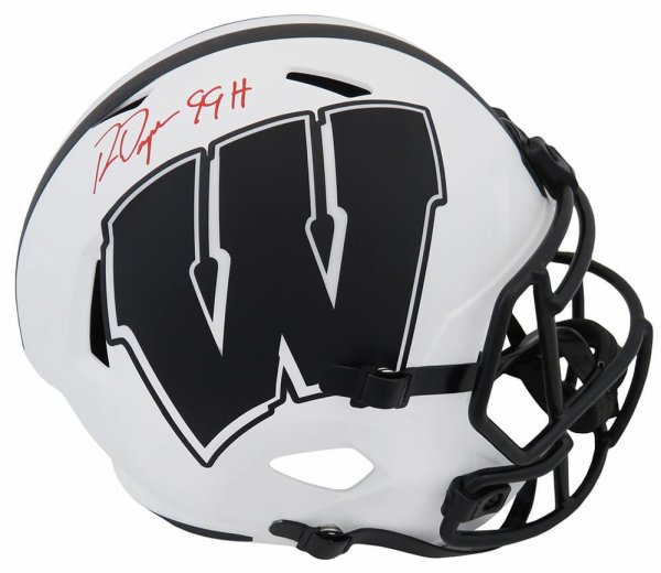Ron Dayne Autographed Signed Wisconsin Badgers Lunar Eclipse White Matte Riddell Full Size Speed Replica Helmet w/99H 