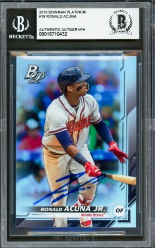 Ronald Acuna Jr. Autographed Signed 2019 Bowman Platinum Card #18 Atlanta Braves Beckett Beckett 