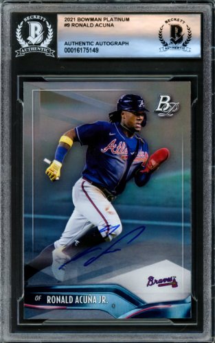 Ronald Acuna Jr. Autographed Signed 2021 Bowman Platinum Card #9 Atlanta Braves Beckett Beckett 