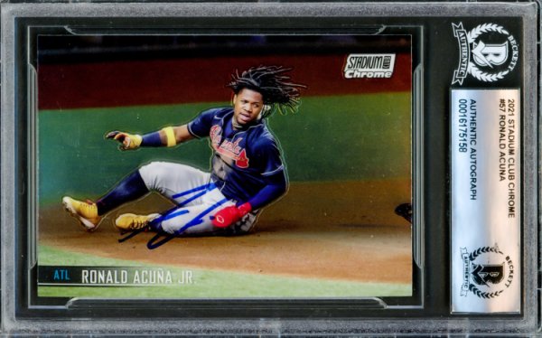 Ronald Acuna Jr. Autographed Signed 2021 Stadium Club Chrome Card #57 Atlanta Braves Beckett Beckett 