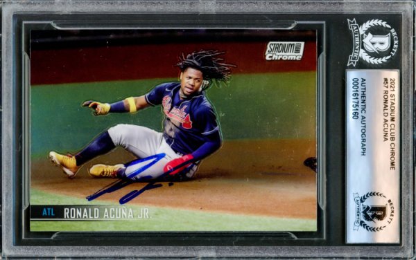 Ronald Acuna Jr. Autographed Signed 2021 Stadium Club Chrome Card #57 Atlanta Braves Beckett Beckett 
