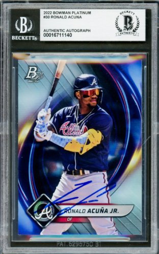 Ronald Acuna Jr. Autographed Signed 2022 Bowman Platinum Card #30 Atlanta Braves Beckett Beckett 