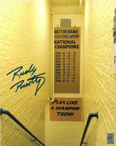 Rudy Ruettiger Autographed Signed Notre Dame Fighting Irish Staircase 8x10 Photo- Rudy 45 Hologram 