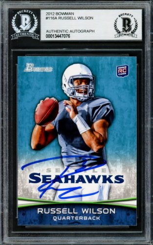 Russell Wilson Autographed 2012 Bowman Rookie Card #116A Seattle Seahawks Beckett Beckett