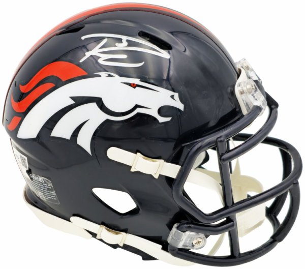 Russell Wilson Autographed Denver Broncos Blue Speed Mini Helmet Fanatics Holo #227950