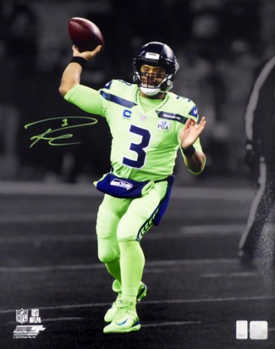 Russell Wilson Autographed Signed 16X20 Photo Seattle Seahawks Action Green Color Rush Pga Patch Rw Holo #159121 