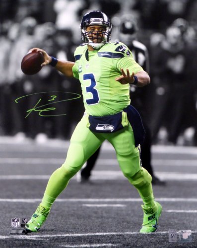 Russell Wilson Autographed Signed 16X20 Photo Seattle Seahawks Action Green Color Rush Rw Holo #123810 