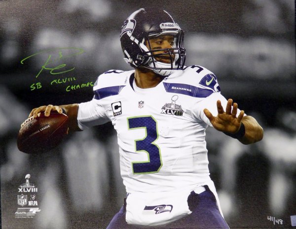 Russell Wilson Autographed Signed 24X30 Stretched Canvas Photo Seattle Seahawks "Sb Xlviii Champs" Super Bowl #/48 Rw Holo #104117 