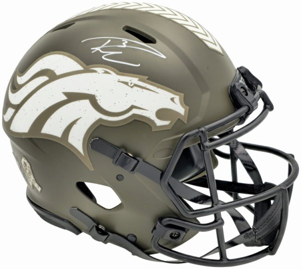 Russell Wilson Autographed Signed Denver Broncos Camo Green Salute To Service Full Size Authentic Speed Helmet Fanatics Holo #227929 