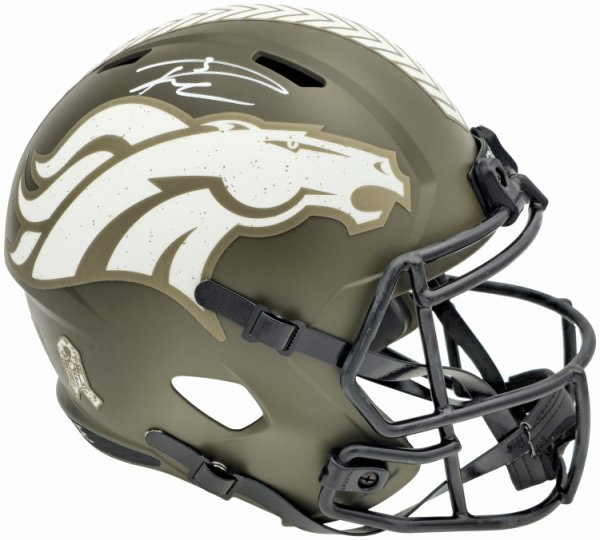 Russell Wilson Autographed Signed Denver Broncos Camo Green Salute To Service Full Size Replica Speed Helmet Fanatics Holo #227942 