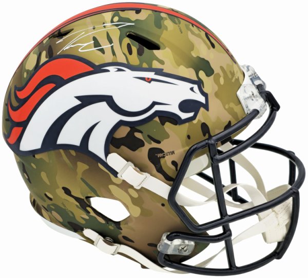 Russell Wilson Autographed Signed Denver Broncos Camo Salute To Service Full Size Replica Speed Helmet Fanatics Holo #227943 