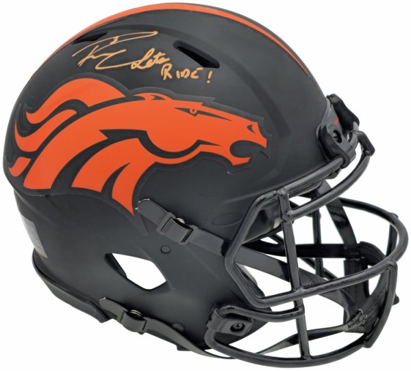 Russell Wilson Autographed Signed Denver Broncos Eclipse Black Full Size Authentic Speed Helmet "Lets Ride" Fanatics Holo #227930 