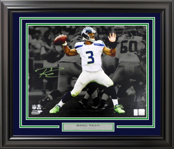 Russell Wilson Autographed Signed Framed 16X20 Photo Seattle Seahawks 1St Game Spotlight Rw Holo #200372 