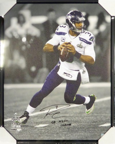 Russell Wilson Autographed Signed Framed 24X30 Canvas Photo Seattle Seahawks "Sb Xlviii Champs" Super Bowl Rw Holo #107484 