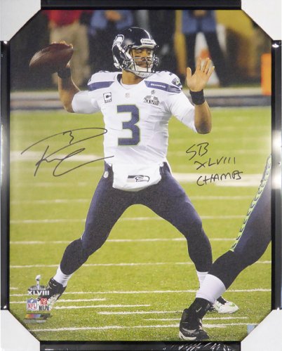 Russell Wilson Autographed Signed Framed 24X30 Canvas Photo Seattle Seahawks "Sb Xlviii Champs" Super Bowl Rw Holo #107486 