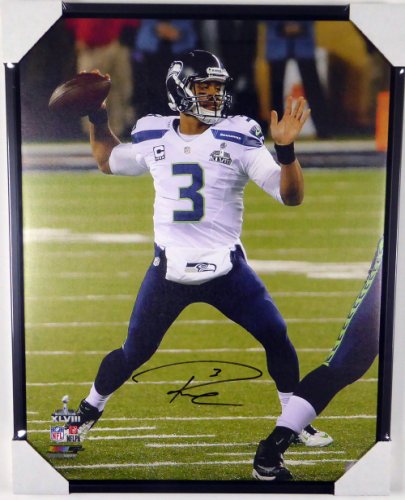 Russell Wilson Autographed Signed Framed 24X30 Canvas Photo Seattle Seahawks Super Bowl Xlviii Rw Holo #125709 