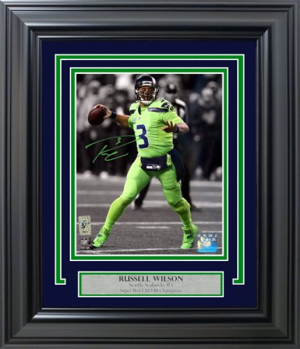 Russell Wilson Autographed Signed Framed 8X10 Photo Seattle Seahawks Action Green Color Rush Rw Holo #202117 