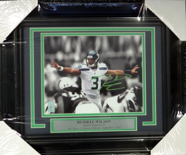 Russell Wilson Autographed Signed Framed 8X10 Photo Seattle Seahawks First Game Rw Holo #98098 